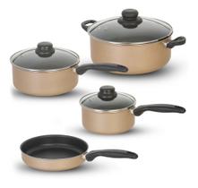 Jogo de Panelas Caçarolas Antiaderentes Creme e Preta 4 Peças - Alumínio Brasilar Jogo de Panelas Caçarolas Antiaderentes Creme e Preta 4 Peças - Alumínio Brasilar