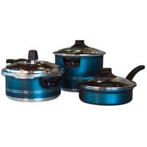 Jogo de Panelas Cactus Top Trio Com Panela de Pressão Kit 4,5L e 3L Antiaderente Fundo Usinado e Frigideira Tampa Vidro