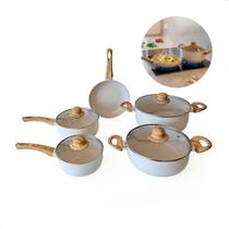 Jogo De Panelas Cairo Indução Cerâmica Antiaderente 5 Peças Bege