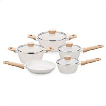 Jogo de Panelas Carmela Baunilha 5 Peças em Alumínio Forjado Revestimento CeramicFlon Creme MTA 8481 Jogo de Panelas Carmela Baunilha 5 Peças em Alumínio Forjado Revestimento CeramicFlon Creme MTA 8481