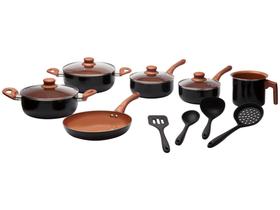 Jogo de Panelas Casambiente Revestimento Cerâmico - de Alumínio Preto e Cobre 10 Peças Vegas Jogo de Panelas Casambiente Revestimento Cerâmico - de Alumínio Preto e Cobre 10 Peças Vegas