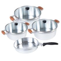Jogo De Panelas Cava 18 22 24cm (Com Tampas) + Frigideira 24cm (Sem Tampa) Alumínio Fundido Alça Madeira Polido Jogo De Panelas Cava 18 22 24cm (Com Tampas) + Frigideira 24cm (Sem Tampa) Alumínio Fundido Alça Madeira Polido