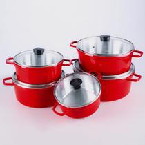 Jogo De Panelas Cava 5 Peças Tampa De Vidro Vermelha