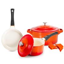 Jogo De Panelas Cerâmica 3 Peças Laranjas Indução Le Cook