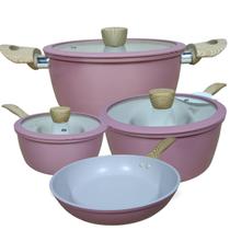 Jogo de Panelas Cerâmica Antiaderente 4 Peças Indução Rosa Jogo de Panelas Cerâmica Antiaderente 4 Peças Indução Rosa