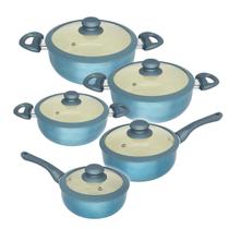 Jogo De Panelas Cerâmica Antiaderente Indução Tampa Silicone 5 Peças