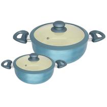 Jogo De Panelas Cerâmica Antiaderente Indução Tampa Silicone Fogão Cooktop 2 Peças