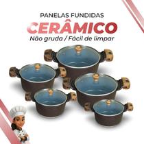 Jogo De Panelas Cerâmica Cinza Antiaderente 5 Peças Cereja Tampa De Vidro