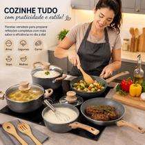 Jogo De Panelas Cerâmica Indução 8 Peças Max Chef Wood
