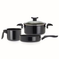Jogo de Panelas Cerâmica Indução e Gás Antiaderente 3 Peças Preto
