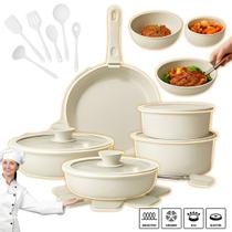 Jogo De Panelas Cerâmica Indução e Gás Com Cabo Removível Forno 18 Pçs FDA