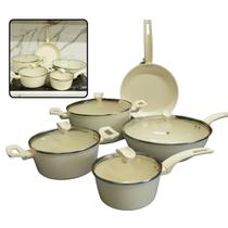 Jogo de Panelas Cerâmica Marmorizado Antiaderente Parma Conjunto Caçarolas Indução Cozinha Lua de Mel Revestimento Cerâmico Não Gruda Tampa de Vidro
