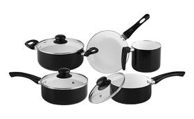 Jogo de Panelas Cerâmica Roma Tampa de Vidro 5 Peças Preta