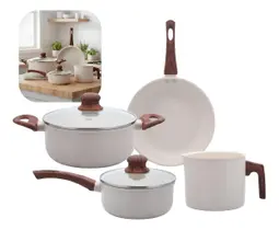 Jogo De Panelas Cerâmico Triplo Indução Tuut Ecoglide 4 Peças Cor Cream