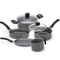 Jogo de Panelas Cinza 5 Peças Antiaderente Tampa de Vidro Alegrette