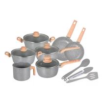 Jogo de Panelas Com 10 Peças Neuhaus Marble Life Cerâmico Antiaderente e Acessórios em Silicone - Dark Grey