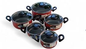 Jogo de panelas com 5 peças + espátula de Nylon VERMELHO