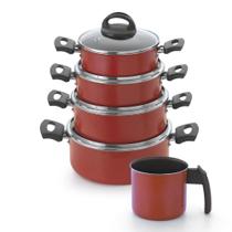 Jogo De Panelas Com Fervedor 5 Peças Vermelho Nacional Jogo De Panelas Com Fervedor 5 Peças Vermelho Nacional