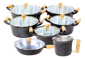 Jogo De Panelas Com Frigideira E Leiteira 7 Peças Fundido Jogo De Panelas Com Frigideira E Leiteira 7 Peças Fundido
