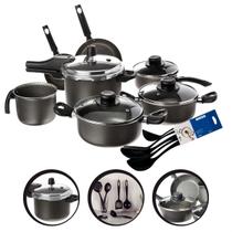 Jogo de Panelas com Frigideiras Antiaderentes Multiflon Panela Pressão 4,5L e Utensílios Jogo de Panelas com Frigideiras Antiaderentes Multiflon Panela Pressão 4,5L e Utensílios