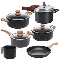 Jogo de Panelas com Panela de Pressão Antiaderente Cerâmica Granilite Preto 6 peças