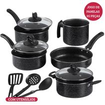 Jogo De Panelas com Tampa de Vidro 5 Peças Preto Nacional