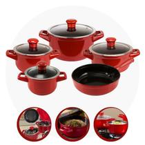 Jogo De Panelas Conjunto 5 Peças Cerâmica Tampa De Vidro