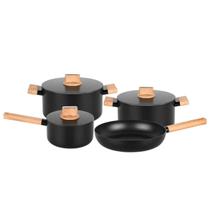 Jogo de Panelas Conjunto Antiaderente Cerâmico Alumínio Forjado Concept Wood Kit 4 Peças