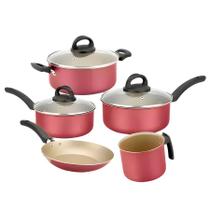 Jogo De Panelas Cozinha Antiaderente 5 Peças Bege Cereja