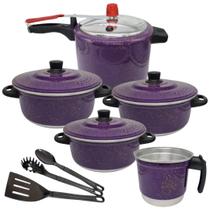Jogo De Panelas de Alumínio 18 A 22 Roxo Fervedor N12 Panela de Pressão 4,5L Espátulas