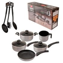 Jogo de Panelas de Alumínio com Revestimento Cerâmico Antiaderente com Cabo Baquelite Cinza 8 peças