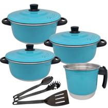 Jogo De Panelas de Alumínio Tiffany 18 a 22 cm Fervedor N12 de 1 Litro Kit com 3 Espátulas