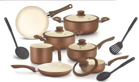 Jogo de Panelas de Cerâmica 10 peças Marrom Roma Plus