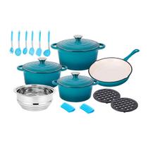Jogo de Panelas de Ferro Fundido Esmaltadas Estilo Lê Crouset Azul Select Cook - 18 peças