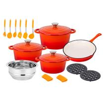 Jogo de Panelas de Ferro Fundido Esmaltadas Estilo Lê Crouset Laranja Select Cook - 18 peças