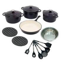 Jogo de Panelas de Ferro Fundido Esmaltadas Estilo Lê Crouset Preto Select Cook - 18 peças