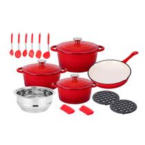 Jogo de Panelas de Ferro Fundido Esmaltadas Estilo Lê Crouset Vermelho Select Cook 18 peças