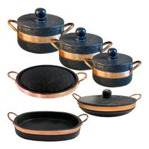 Jogo de Panelas de Pedra Sabão 6 peças com Frigideira, Grelha e Assadeira