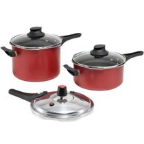 Jogo de Panelas de Pressão 2 em 1 Fechamento Externo e Tampa de Vidro Marcolar Jogo de Panelas de Pressão 2 em 1 Fechamento Externo e Tampa de Vidro Marcolar