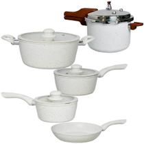 Jogo de Panelas e Panela de Pressão Antiaderente Indução Revestimento Cerâmica Viena Areia 5 Peças - Rio Home VIsta Home Jogo de Panelas e Panela de Pressão Antiaderente Indução Revestimento Cerâmica Viena Areia 5 Peças - Rio Home VIsta Home