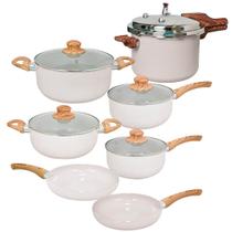 Jogo de Panelas e Panela de Pressão de Indução Antiaderente Cerâmica Bege Cairo 6 peças - Hauskraft
