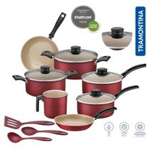 Jogo de panelas e utensilio 10 peças antiaderente tramontina Jogo de panelas e utensilio 10 peças antiaderente tramontina