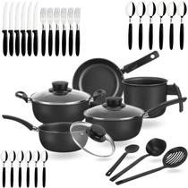 Jogo De Panelas Elegan 33 Peças Com Talheres - Preto