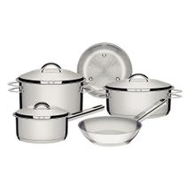 Jogo de Panelas em Aço Inox Tramontina Solar com Fundo Triplo e Tampas de Inox 5 Peças Jogo de Panelas em Aço Inox Tramontina Solar com Fundo Triplo e Tampas de Inox 5 Peças