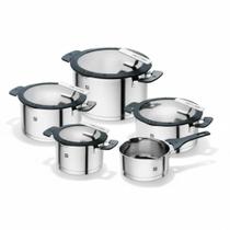 Jogo de Panelas em Aço Inox Zwilling Simplify 5 Peças com Suporte de Tampa e Escoamento Integrado