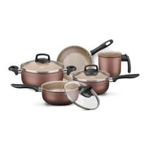 Jogo de Panelas em Alumínio 5 Peças Frigideira, Caçarola, Fervedor Florence Supra Marrom Chocolate MTA - 5667