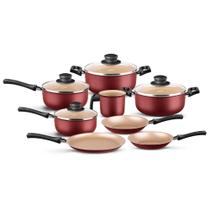 Jogo de Panelas em Alumínio 8 Peças Frigideira, Caçarola, Fervedor, Panquequeira Seletta Antiaderente Cereja MTA - 8837