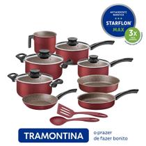 Jogo de Panelas em Alumínio com Revestimento em Antiaderente Starflon Max Paris Vermelho 10 Peças - Tramontina