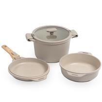 Jogo de Panelas Empilhável Brinox Loft 7 Peças Antiaderente Ceramic Life, Cabo Removível e Fundo de Indução - Areia