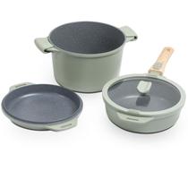 Jogo de Panelas Empilhável Brinox Loft 7 Peças Antiaderente Ceramic Life Cabo Removível e Fundo de Indução Verde